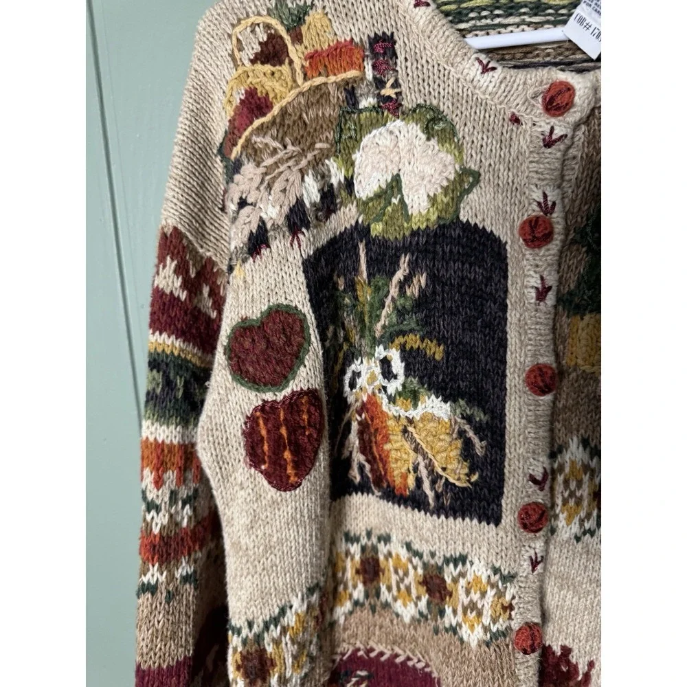 Vintage '00 Heirloom Collectibles Autumn Harvest Knit Cardigan Sz M Grannycore - Picture 5 of 8